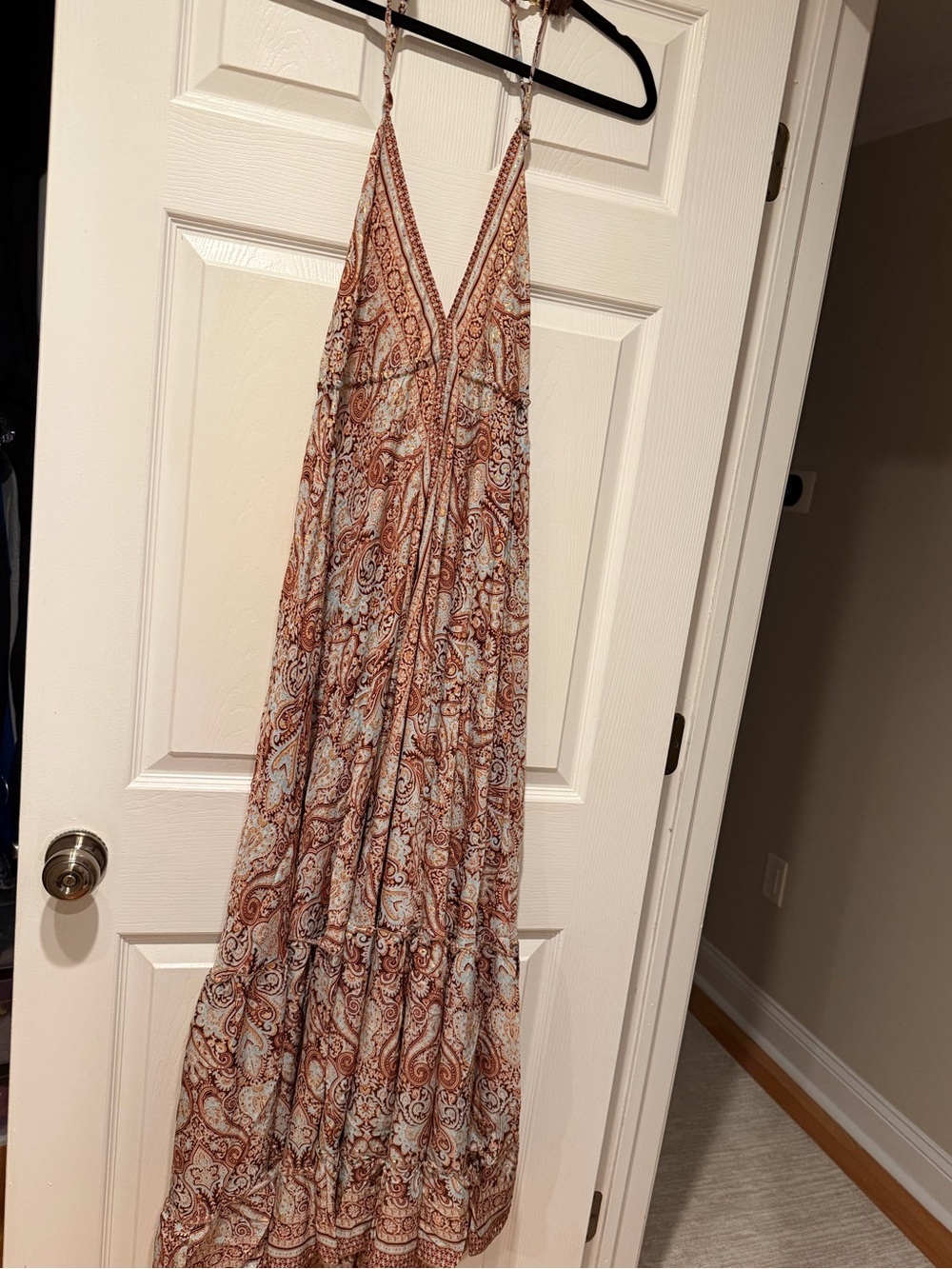 Rust and Cream Paisley V-Neck Maxi Dress